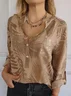 Women Plain Long Sleeve Tee T-shirt V Neck Printing Casual Spring/Fall Top