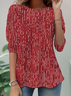 Women Abstract Stripes Long Sleeve Tee T-shirt Crew Neck Printing Casual Spring/Fall Tunic Top