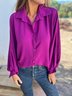 Women Plain Long Sleeve Shirt Spring/Fall Split Joint Shawl Collar Dolman Sleeve Daily Casual Top