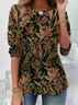 Women Floral Long Sleeve Tee T-shirt Crew Neck Printing Casual Spring/Fall Tunic Top