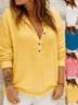 Women Plain Long Sleeve Shirt Spring/Fall Split Joint Stand Collar Daily Casual Top