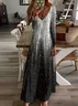 Women Abstract Long Sleeve Spring/Fall Printing Dress V Neck Daily Casual Maxi H-Line Dress