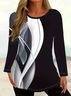 Women Abstract Long Sleeve Tee T-shirt Crew Neck Printing Casual Spring/Fall Graphic Tee Top
