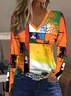 Women Abstract Long Sleeve Tee T-shirt V Neck Printing Casual Spring/Fall Graphic Tee Top