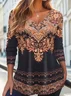 Women Ethnic Long Sleeve Tee T-shirt V Neck Printing Casual Spring/Fall Graphic Tee Top