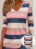 Women Striped Long Sleeve Tee T-shirt V Neck Printing Casual Spring/Fall Graphic Tee Top
