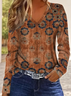 Women Abstract Long Sleeve Tee T-shirt V Neck Printing Casual Spring/Fall Graphic Tee Top