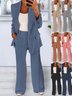 Women Plain Split Joint Two-Piece Set Daily Long Sleeve Casual Spring/Fall Coat With Pants Matching Set