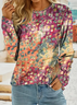 Women Abstract Long Sleeve Tee T-shirt Crew Neck Printing Casual Spring/Fall Graphic Tee Top