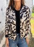 Women Spring/Fall Outerwear Vintage Printing Leopard Long Sleeve Stand Collar Jacket
