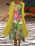 Women Floral Printing Two-Piece Set Daily Three Quarter Sleeve Casual Spring/Fall Coat With Skirt Matching Set