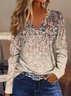 Women Abstract Long Sleeve Tee T-shirt V Neck Printing Casual Spring/Fall Graphic Tee Top