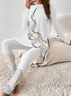 Women Abstract Printing Two-Piece Set Daily Long Sleeve Casual Spring/Fall Top With Pants Matching Set