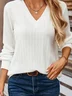 Women Plain Long Sleeve Tee T-shirt V Neck Split Joint Vintage Spring/Fall Top