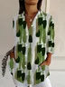 Women Abstract Long Sleeve Shirt Spring/Fall Buckle Shirt Collar Regular Sleeve Daily Casual Top