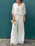 Women Plain Split Joint Two-Piece Set Daily Half Sleeve Casual Summer Top With Pants Matching Set