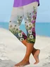 Women Floral Capris Elastic Waist Pants Casual Summer Trousers