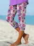 Women Floral Capris Elastic Waist Pants Casual Summer Trousers