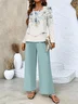 Women Floral Printing Two-Piece Set Daily Long Sleeve Casual Spring/Fall Top With Pants Matching Set