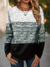 Women Multicolor Block Long Sleeve Tee T-shirt Crew Neck Printing Casual Spring/Fall Graphic Tee Top