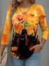 Women Halloween Long Sleeve Tee T-shirt Crew Neck Vintage Spring/Fall Top