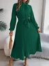 Women Plain Short Sleeve Summer Split Joint Dress Stand Collar Daily Vintage Maxi Tank A-Line Dress