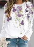 Women Butterfly Crew Neck Printing Casual Spring/Fall Long Sleeve Sweatshirt