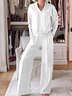 Women Plain Split Joint Two-Piece Set Daily Long Sleeve Casual Spring/Fall Top With Pants Matching Set