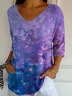 Women Abstract Three Quarter Sleeve Tee T-shirt V Neck Printing Casual Spring/Fall Graphic Tee Top