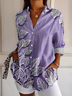 Women Floral Long Sleeve Shirt Spring/Fall Buckle Shirt Collar Regular Sleeve Daily Casual Top