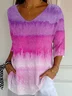Women Abstract Three Quarter Sleeve Tee T-shirt V Neck Printing Casual Spring/Fall Graphic Tee Top