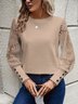 Women Floral Crew Neck Jacquard Vintage Spring/Fall Long Sleeve Sweatshirt