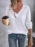 Women Plain Long Sleeve Tee T-shirt V Neck Split Joint Vintage Spring/Fall Top