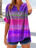Women Abstract Stripes Short Sleeve Shirt Summer Printing V Neck Daily Casual Top