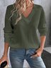 Women Plain Long Sleeve Tee T-shirt V Neck Split Joint Vintage Spring/Fall Top