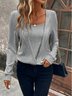 Women Plain Long Sleeve Tee T-shirt Crew Neck Split Joint Vintage Spring/Fall Top