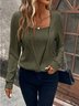 Women Plain Long Sleeve Tee T-shirt Crew Neck Split Joint Vintage Spring/Fall Top