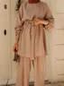 Women Plain Split Joint Two-Piece Set Daily Long Sleeve Casual Spring/Fall Top With Pants Matching Set