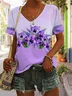 Women Floral Short Sleeve Tee T-shirt V Neck Printing Casual Summer Graphic Tee Top