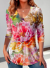 Women Floral Long Sleeve Tee T-shirt V Neck Printing Casual Spring/Fall Graphic Tee Top