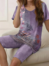 Women Floral Printing Two-Piece Set Daily Short Sleeve Casual Summer Top With Pants Matching Set
