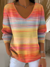 Women Floral Spring/Fall Casual Long Sleeve V Neck Cotton Sweater