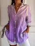 Women Abstract Long Sleeve Shirt Spring/Fall Buckle Shirt Collar Regular Sleeve Daily Casual Top