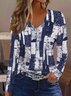 Women Abstract Long Sleeve Tee T-shirt V Neck Printing Casual Spring/Fall Graphic Tee Top