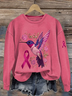 Women Pink Ribbon Floral Crew Neck Printing Casual Spring/Fall Long Sleeve Sweatshirt
