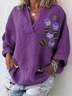Women Floral Long Sleeve Shirt Spring/Fall Printing Shawl Collar Daily Casual Top