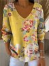 Women Floral Spring/Fall Casual Long Sleeve V Neck Cotton Sweater