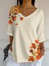 Women Maple Leaf Three Quarter Sleeve Tee T-shirt Crew Neck Vintage Spring/Fall Top