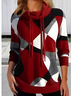 Women Geometric Turtleneck Printing Vintage Spring/Fall Long Sleeve Sweatshirt
