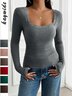 Women Floral Long Sleeve Tee T-shirt Square Neck Split Joint Casual Spring/Fall Top